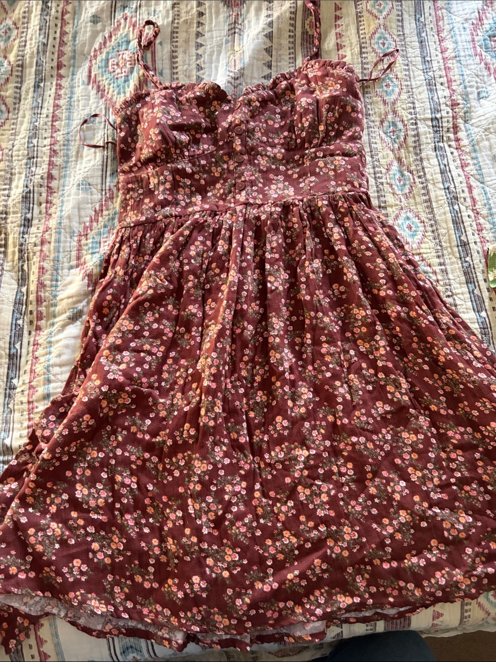 Aeropostale Rust Floral Tie-Strap Mini Dress